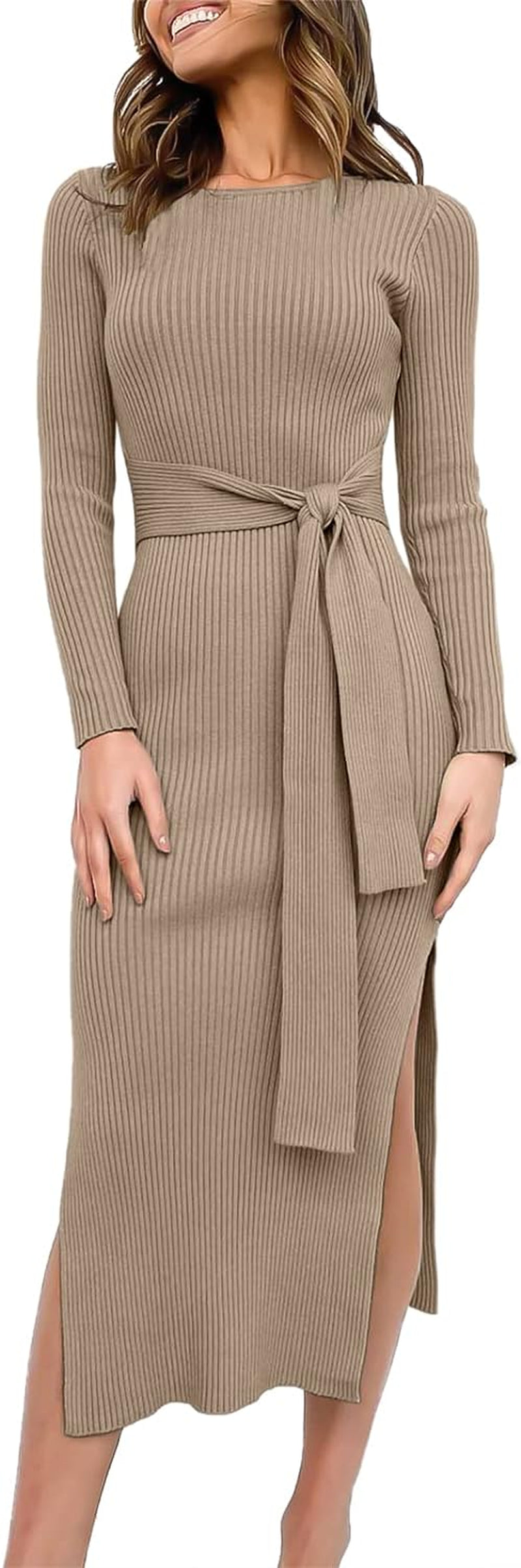 Women's Fall Elegant Sweater Dress Long Sleeve Midi Dress