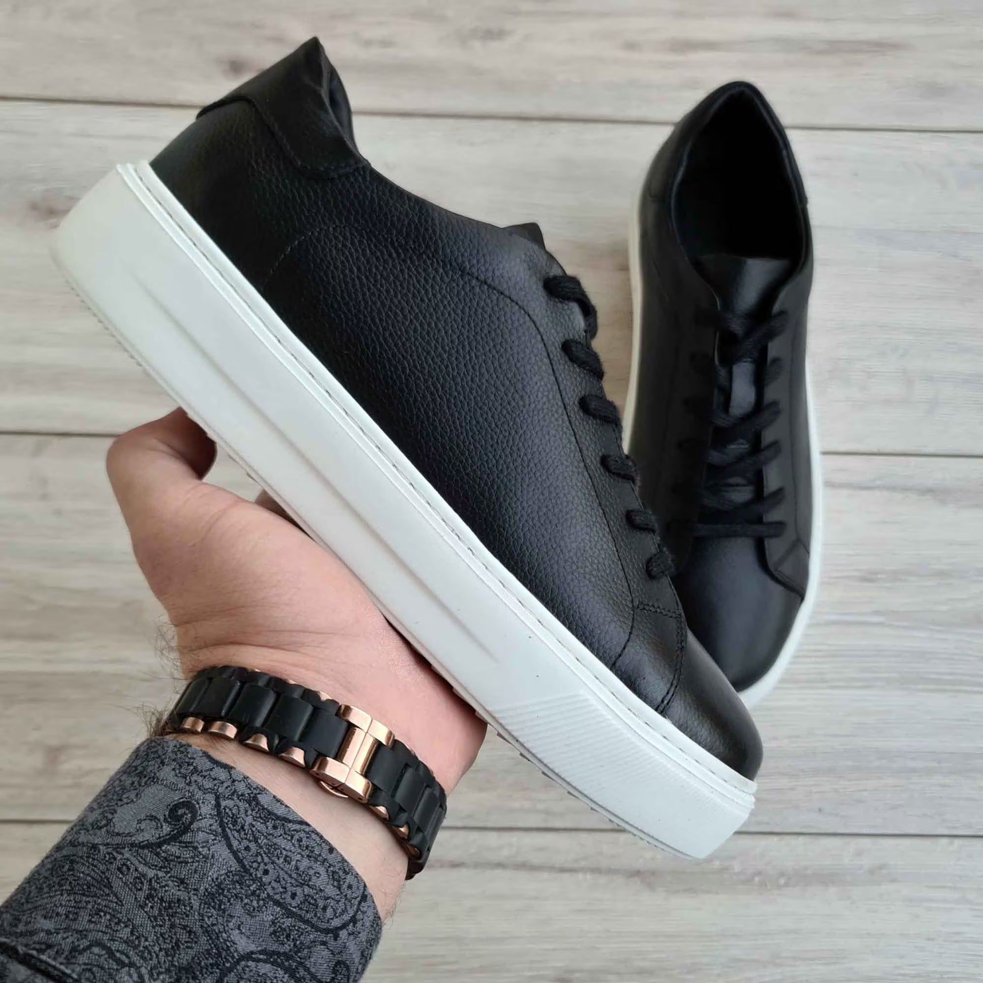 Leather Sneakers with High Platform Sole for Men