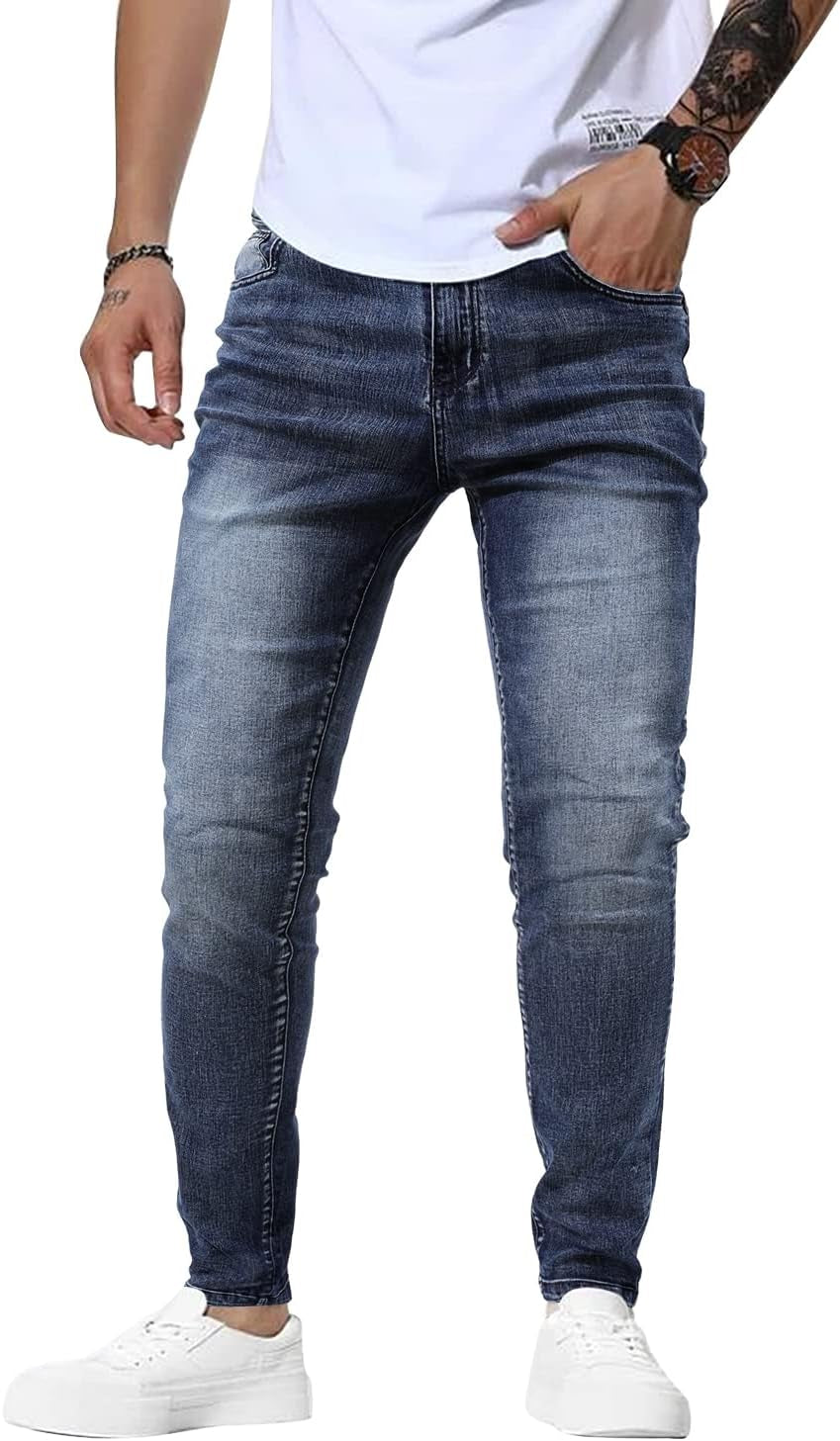 Men's Blue Jeans Slim Fit Skinny Denim Stretch Tapered Jean Pants