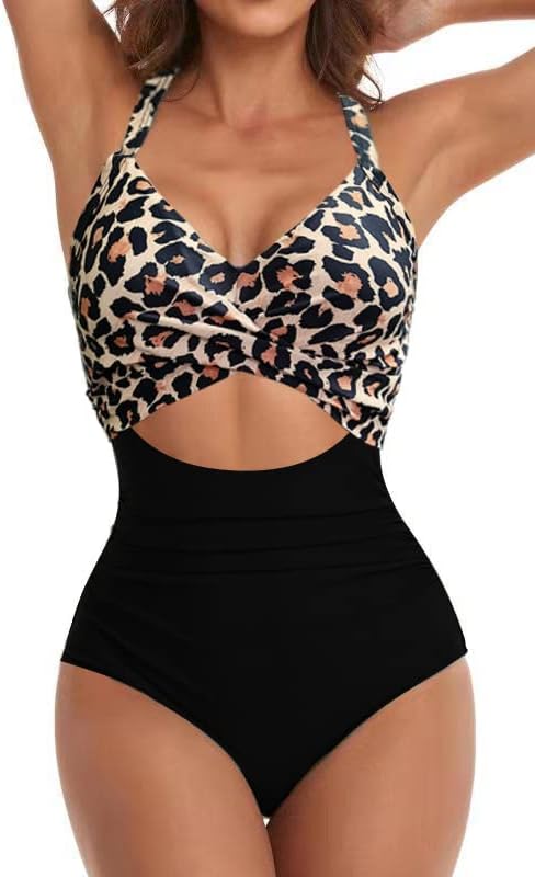 Women's One-Piece Swimsuits Tummy Control Cutout High Waisted Bathing Suit 