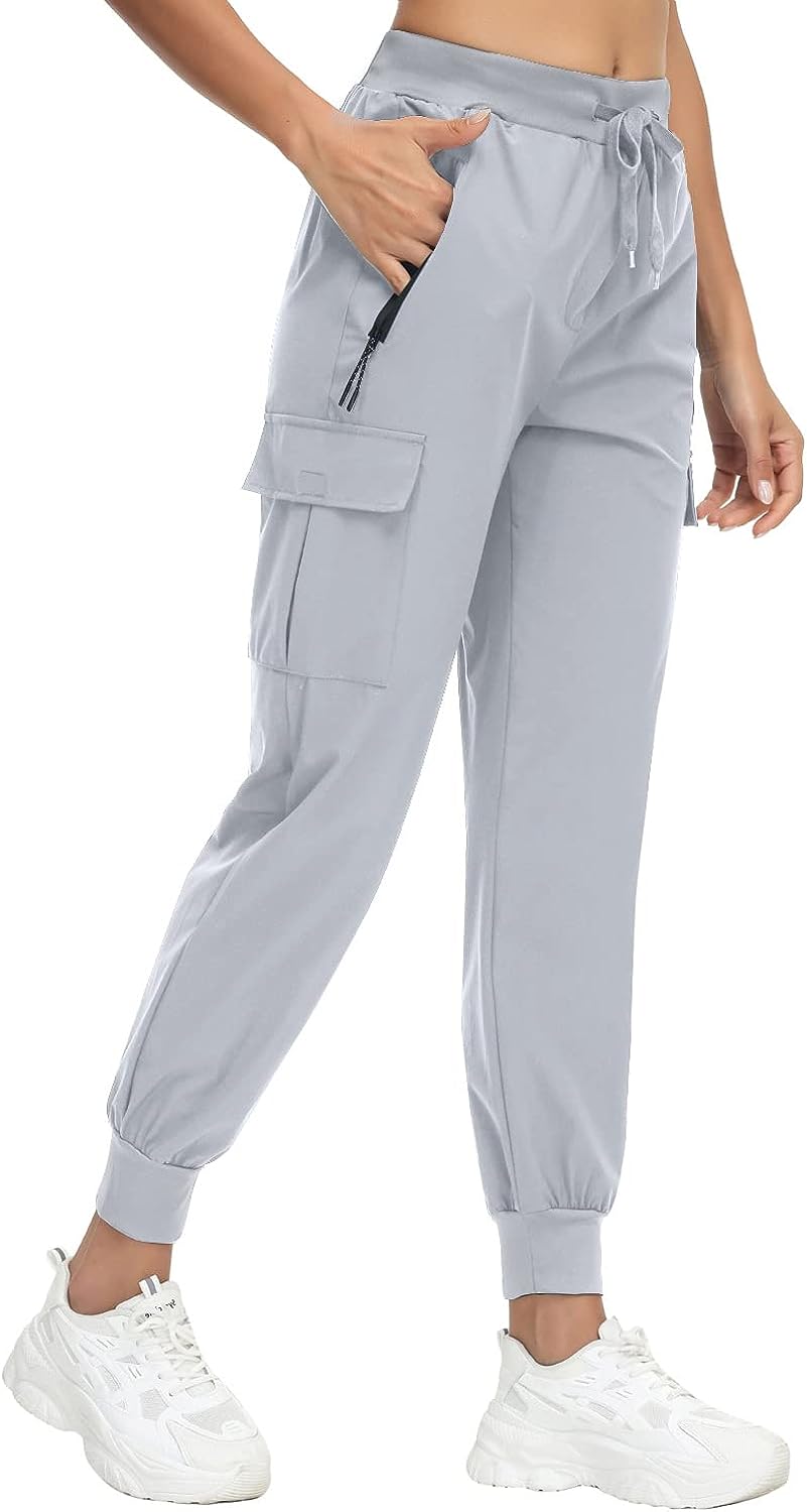 Women'S Cargo Joggers Hiking Pants Lightweight Quick Dry with Zipper Pockets 