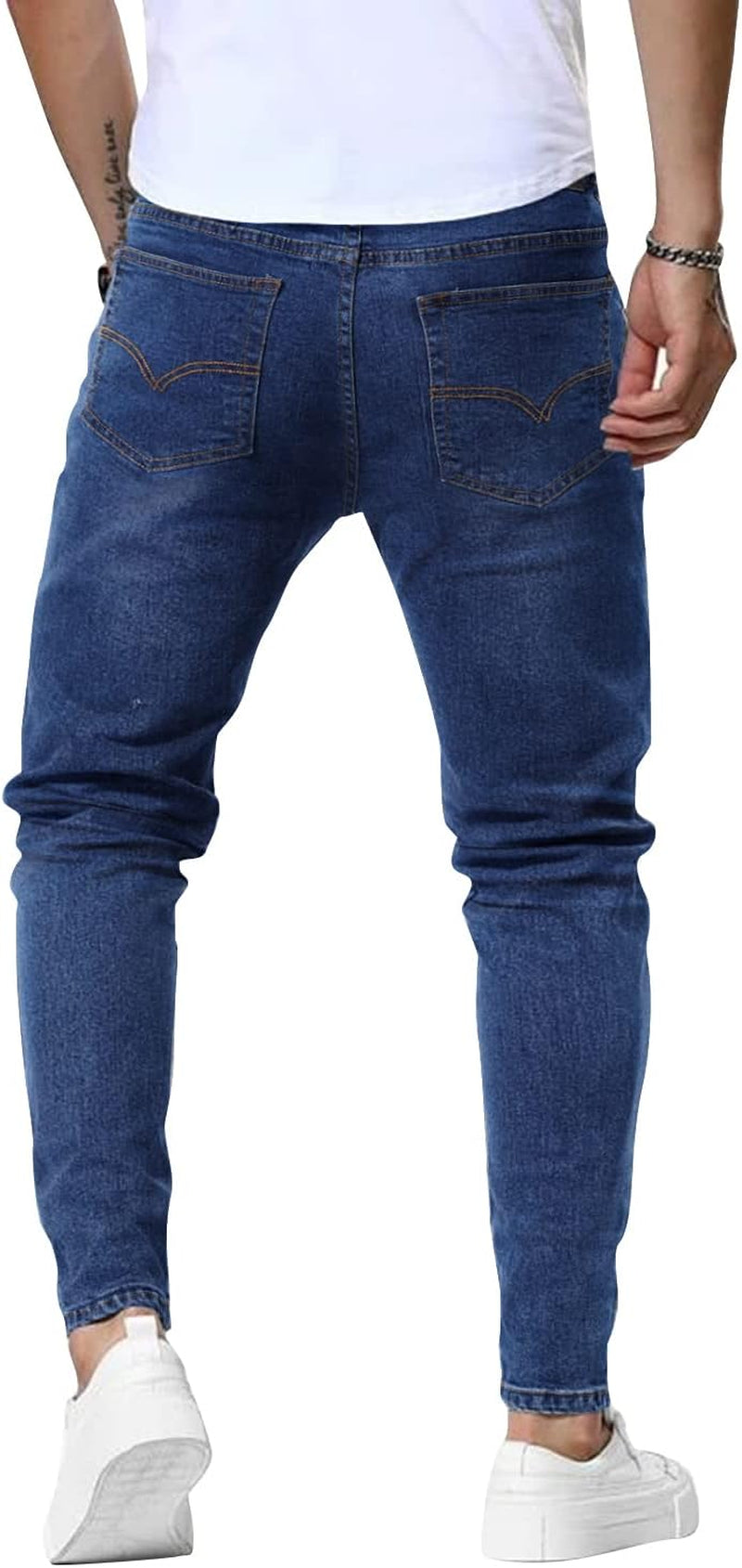 Men's Navy Jeans Slim Fit Skinny Denim Stretch Tapered Jean Pants