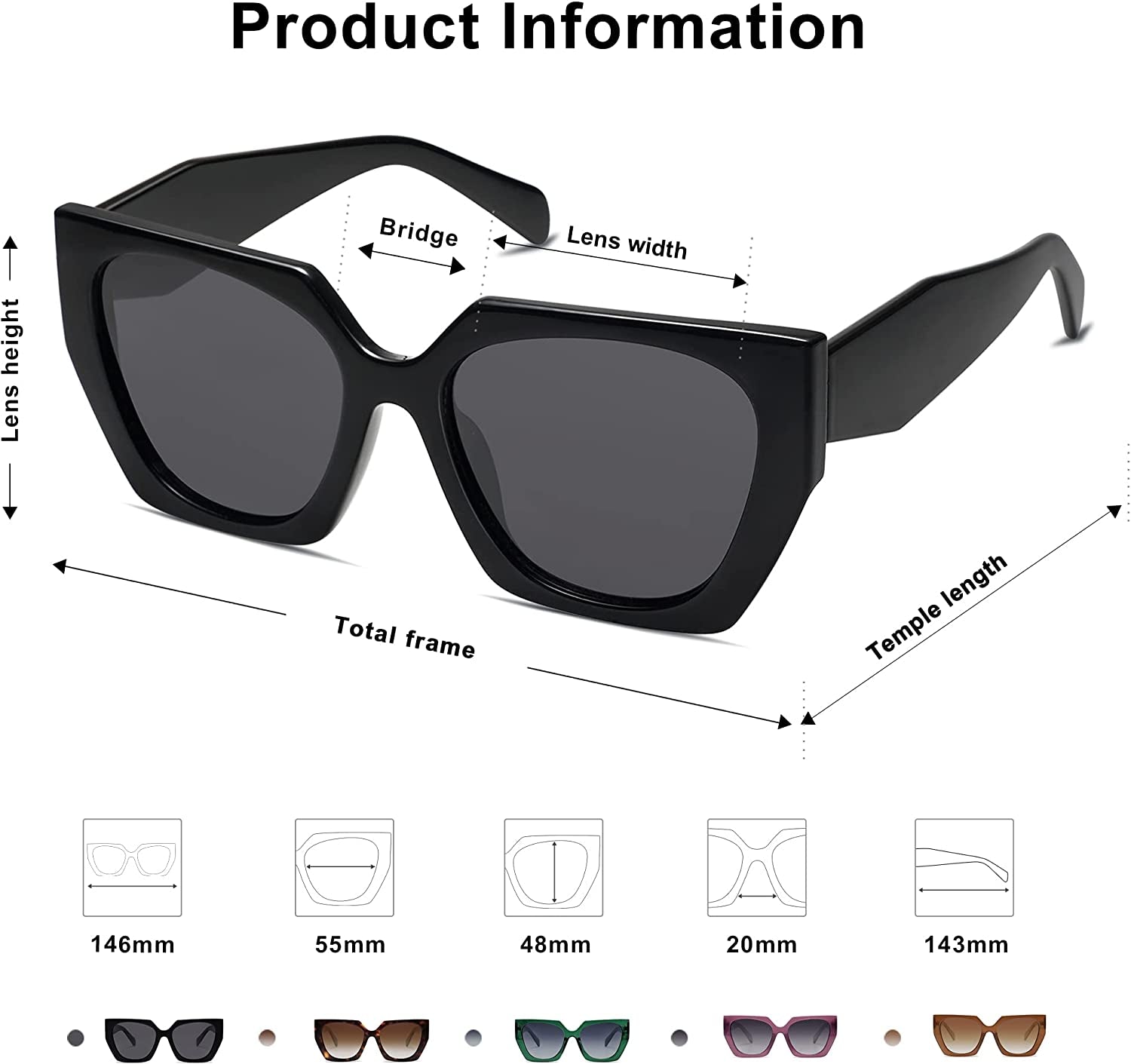 Retro Polarized Oversized Sunglasses Womens Big Square Vintage Designer 