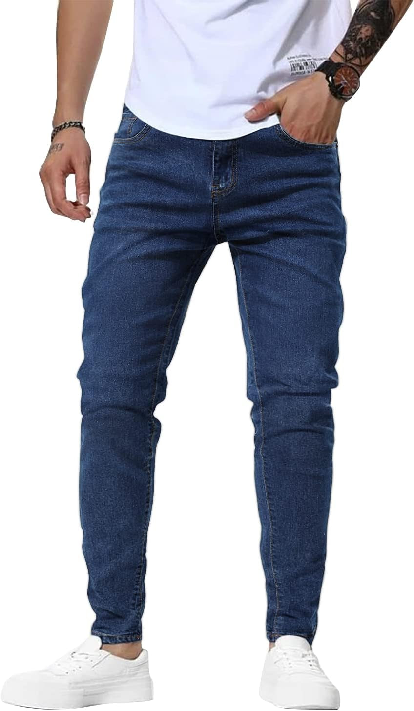 Men's Navy Jeans Slim Fit Skinny Denim Stretch Tapered Jean Pants