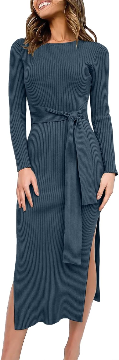 Women's Fall Elegant Sweater Dress Long Sleeve Midi Dress
