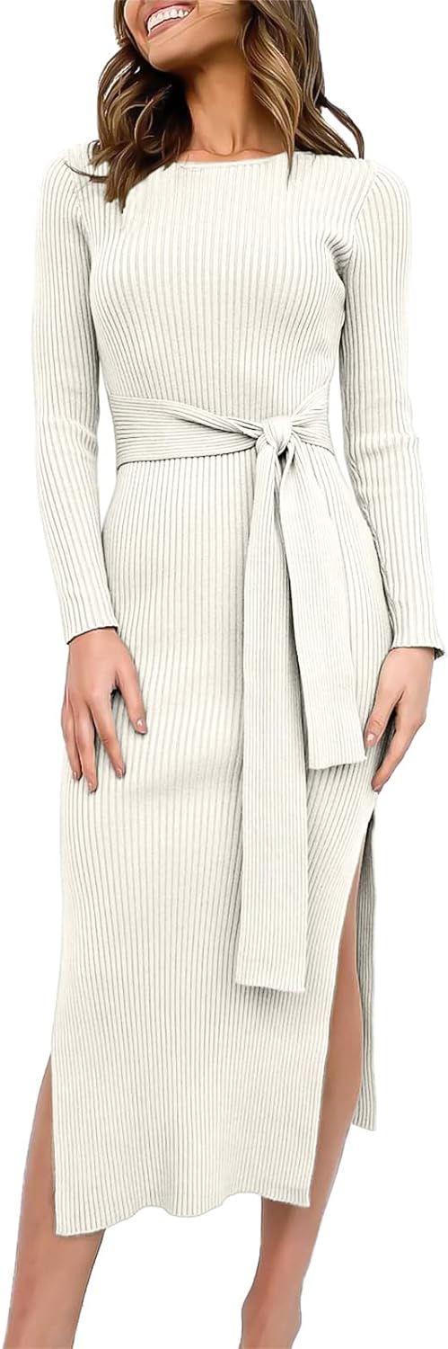 Women's Fall Elegant Sweater Dress Long Sleeve Midi Dress