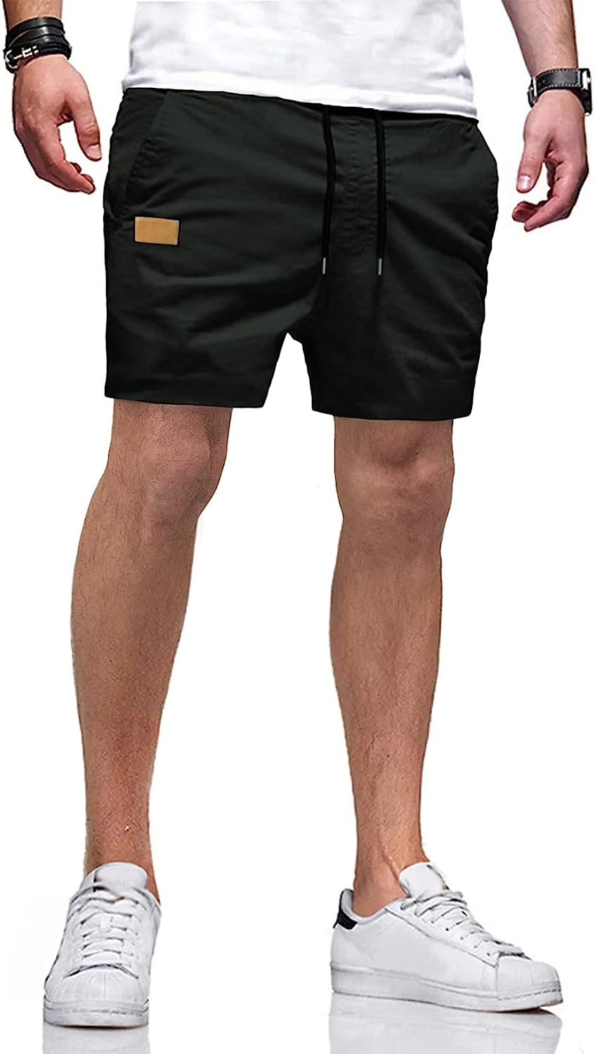 Mens Casual Shorts - Cotton Drawstring Summer Beach Stretch Twill Chino 