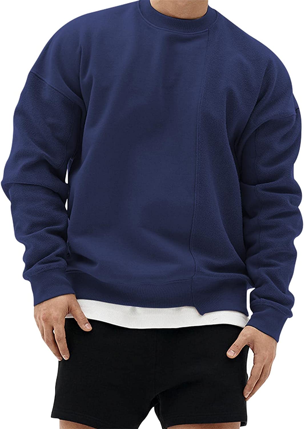 Mens Casual Patchwork Crewneck Sweatshirt 