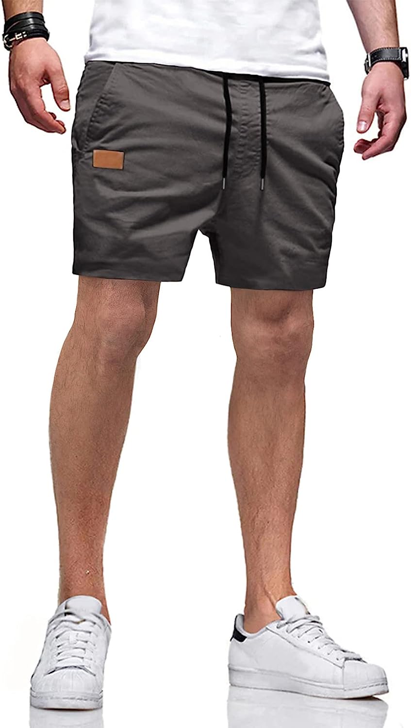 Mens Casual Shorts - Cotton Drawstring Summer Beach Stretch Twill Chino 