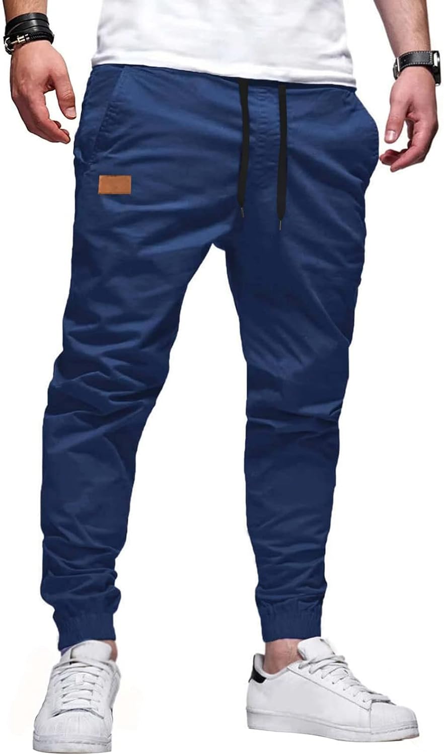 Mens Casual Joggers Pants - Cotton Drawstring Chino Cargo Pants Hiking Outdoor Twill Track Jogging Sweatpants Pants