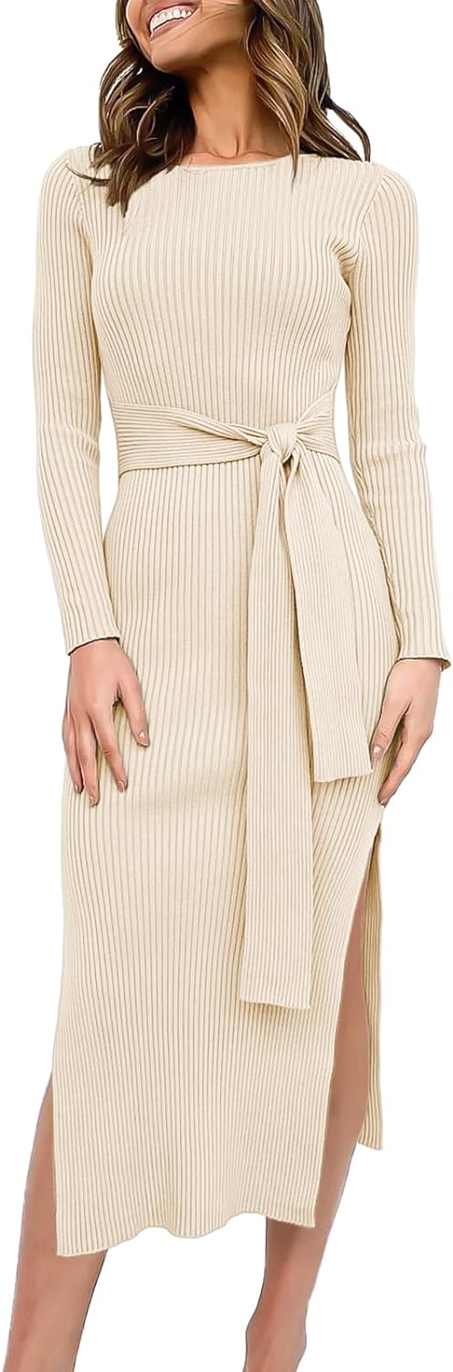 Women's Fall Elegant Sweater Dress Long Sleeve Midi Dress