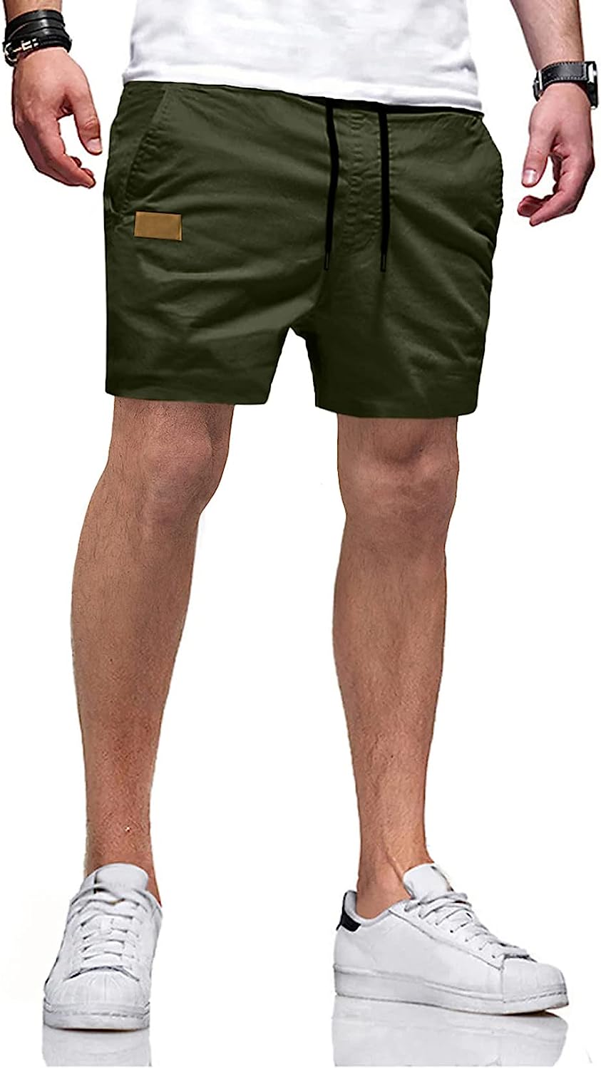 Mens Casual Shorts - Cotton Drawstring Summer Beach Stretch Twill Chino 