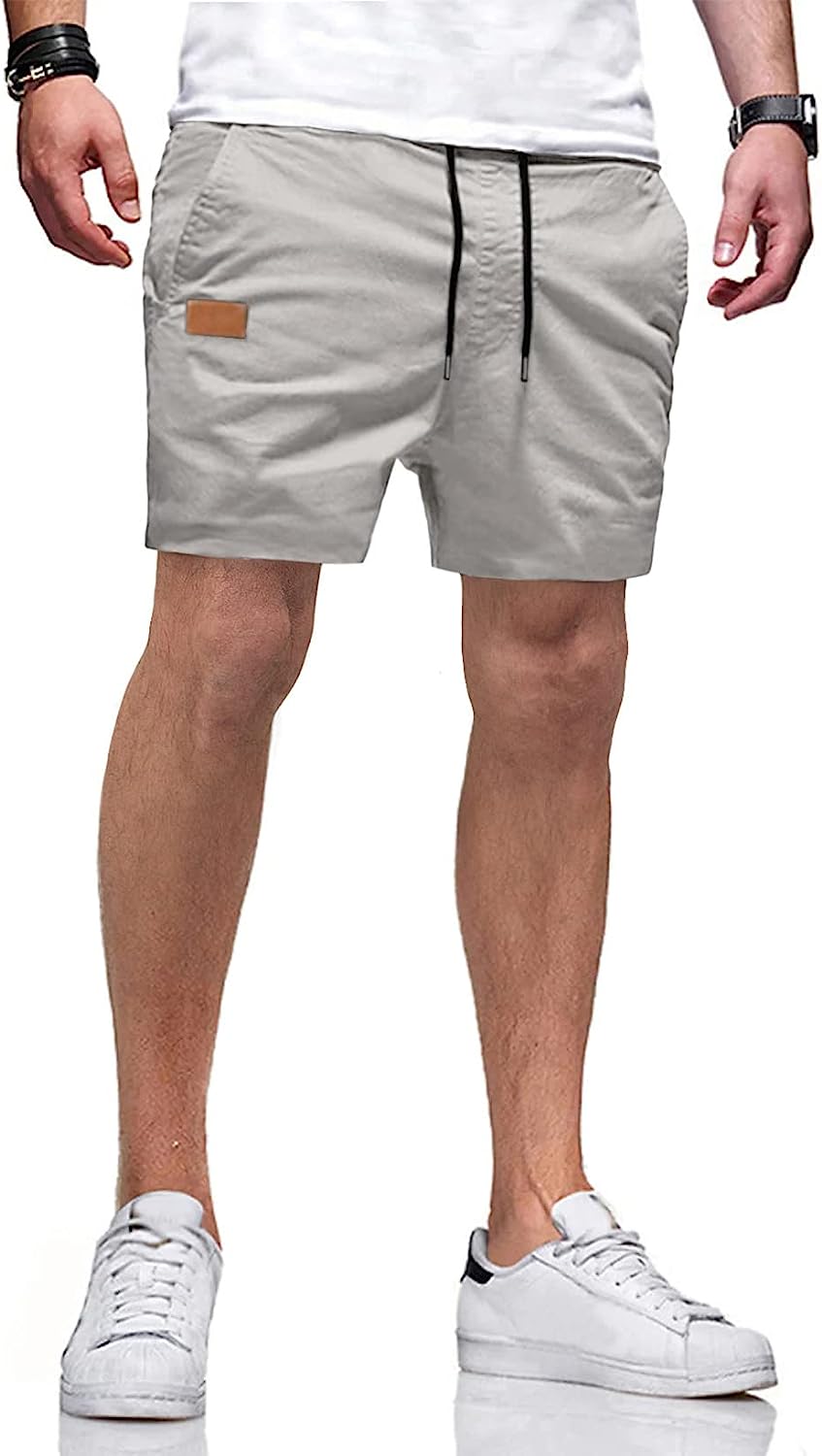 Mens Casual Shorts - Cotton Drawstring Summer Beach Stretch Twill Chino 