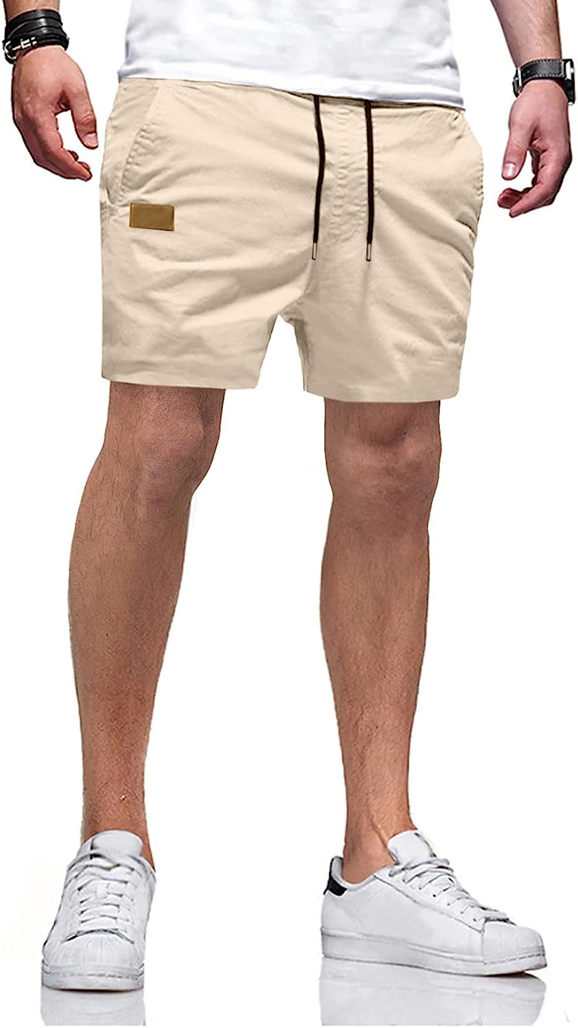 Mens Casual Shorts - Cotton Drawstring Summer Beach Stretch Twill Chino 