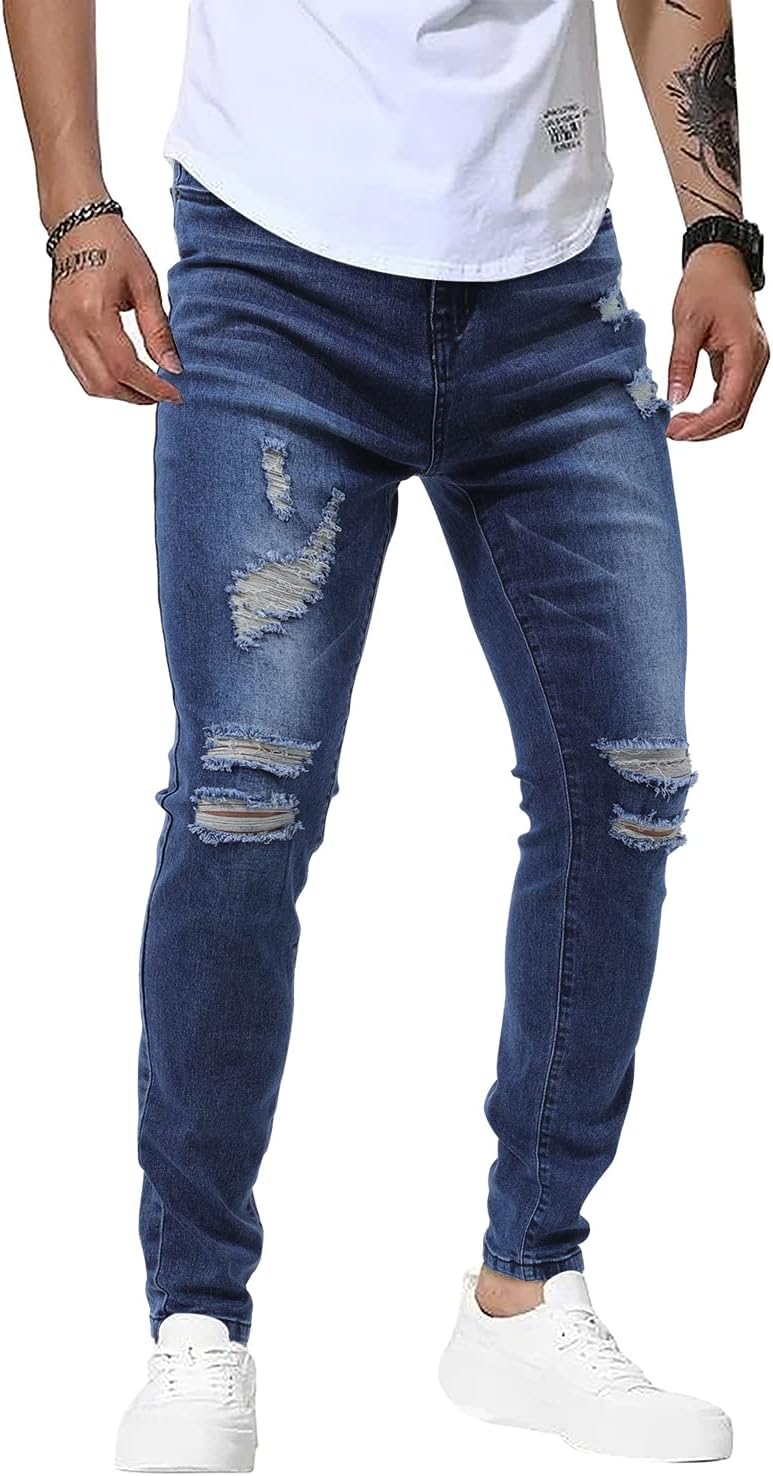 Mens Jeans Slim Fit Skinny Denim Stretchy