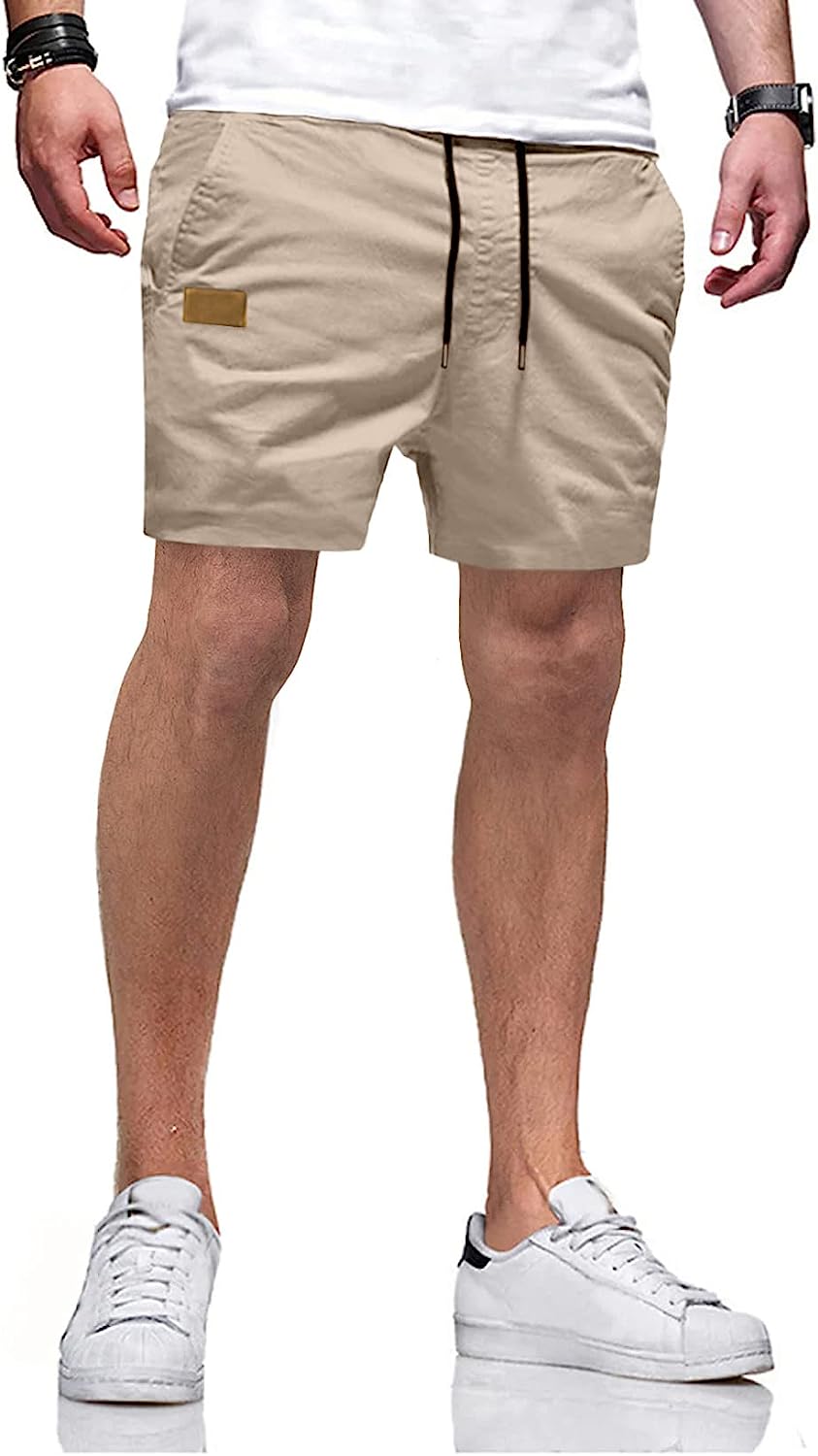 Mens Casual Shorts - Cotton Drawstring Summer Beach Stretch Twill Chino 
