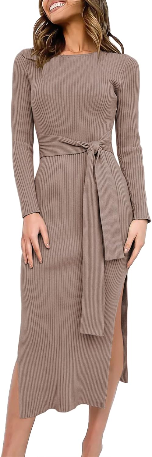 Women's Fall Elegant Sweater Dress Long Sleeve Midi Dress