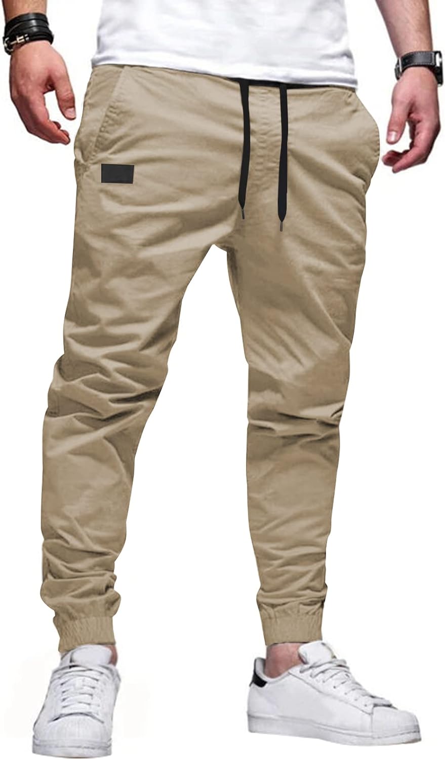 Mens Casual Joggers Pants - Cotton Drawstring Chino Cargo Pants Hiking Outdoor Twill Track Jogging Sweatpants Pants