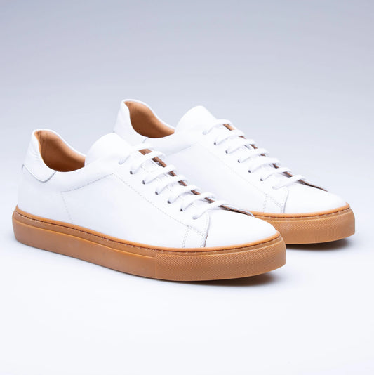  White Men's Leather Sneaker, Handmade Leather Sneakers