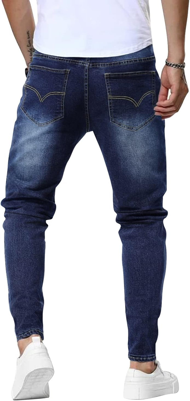 Mens Jeans Slim Fit Skinny Denim Stretch Tapered Pants