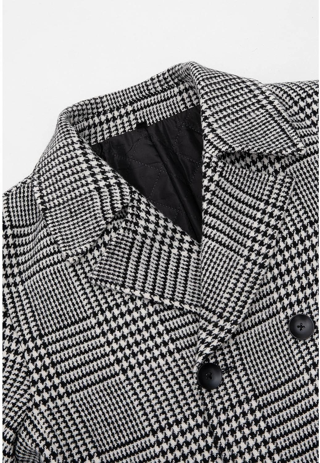 Black- White Men's Wool Blend Double Breasted Pea Coat 