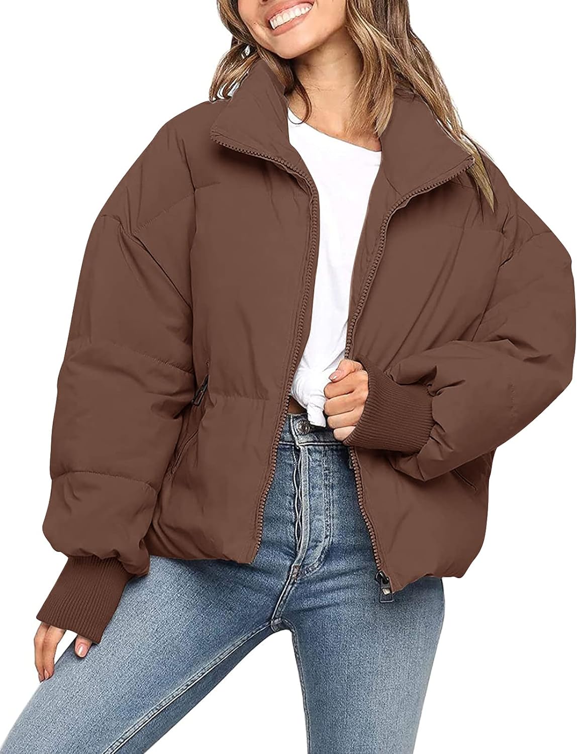 Women'S Winter Long Sleeve Zip Puffer Jacket