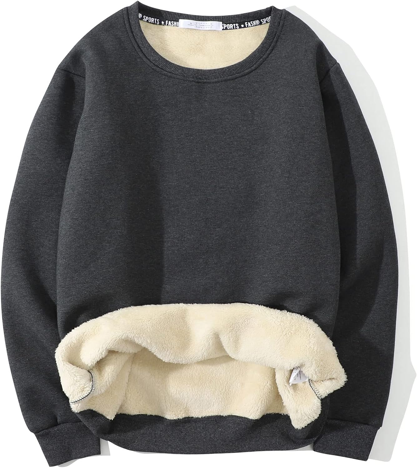 Men'S Crewneck Sweatshirt Warm Sherpa Lined Pullover Fleece 