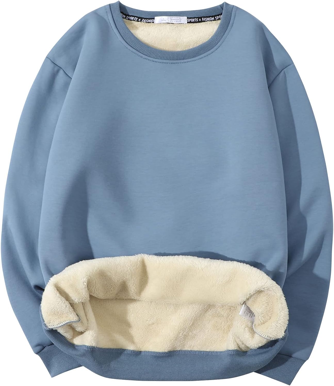 Men'S Crewneck Sweatshirt Warm Sherpa Lined Pullover Fleece 