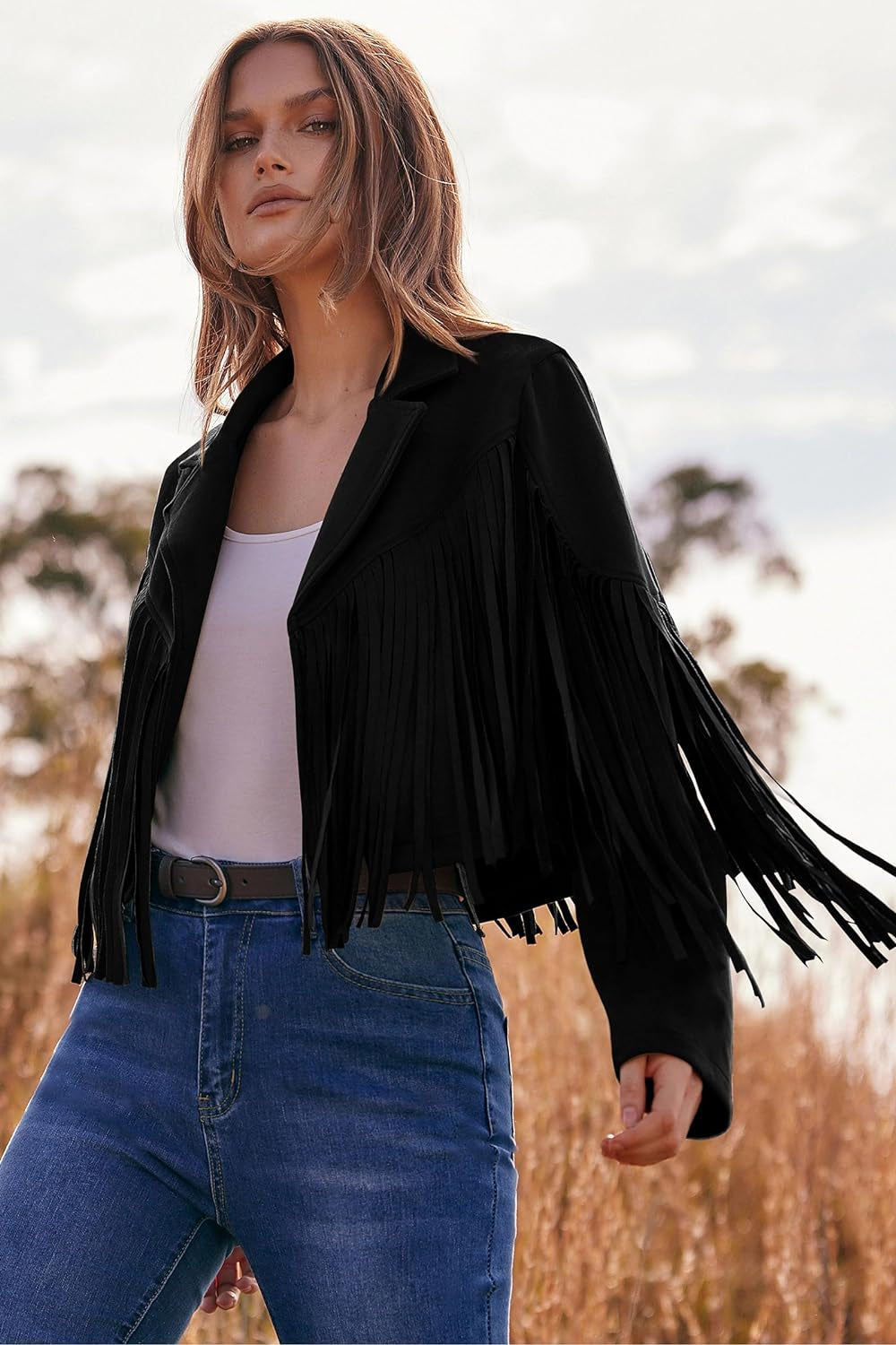 Women'S Fringe Faux Suede Leather Jackets 