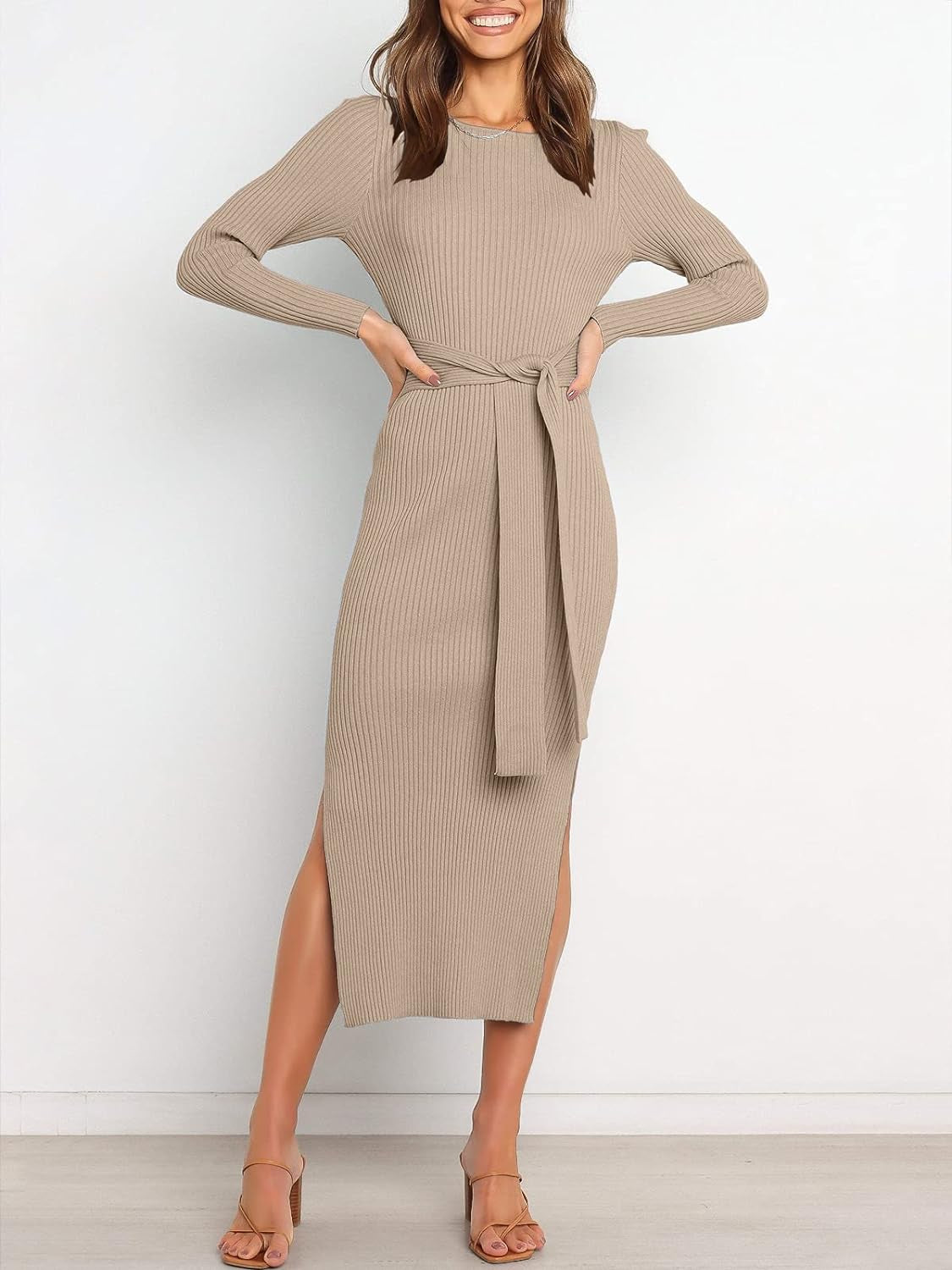 Women's Fall Elegant Sweater Dress Long Sleeve Midi Dress