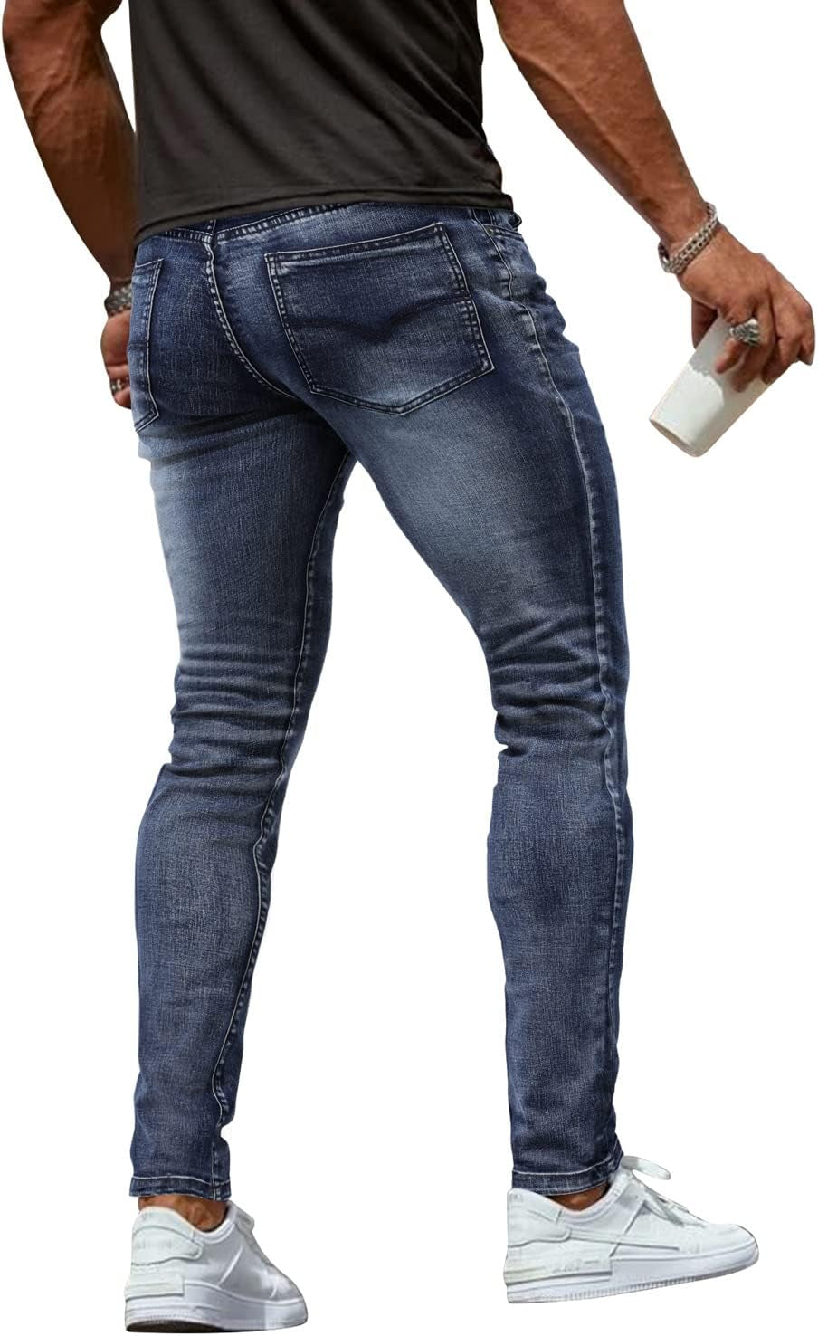 Men's Blue Jeans Slim Fit Skinny Denim Stretch Tapered Jean Pants