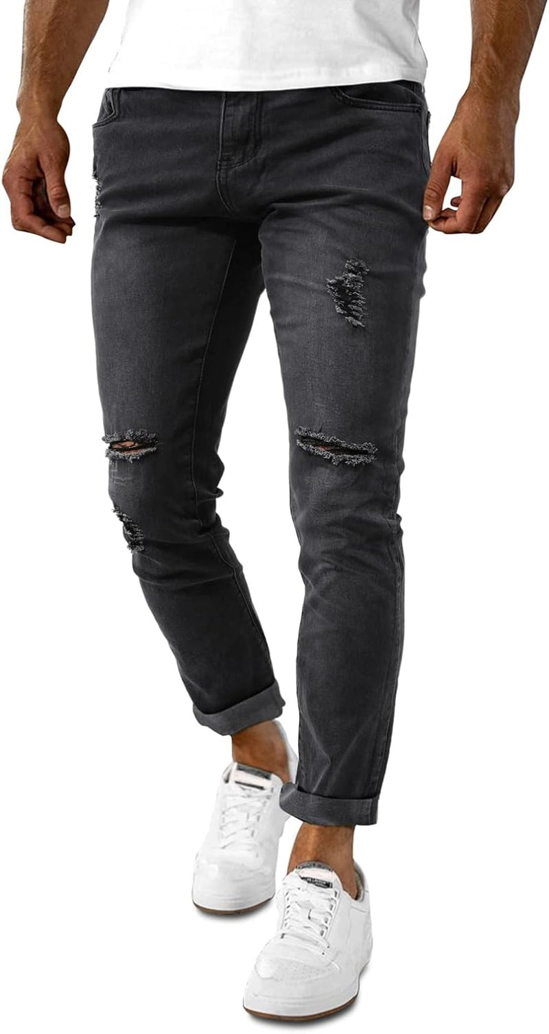 Men's Dark Gey Jeans Slim Fit Skinny Denim Stretch Tapered Jean Pants