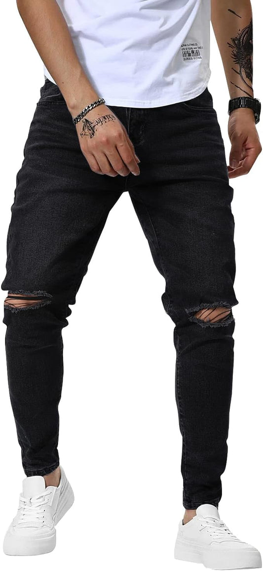 Men's Black Jeans Slim Fit Skinny Denim Stretch Tapered Jean Pants