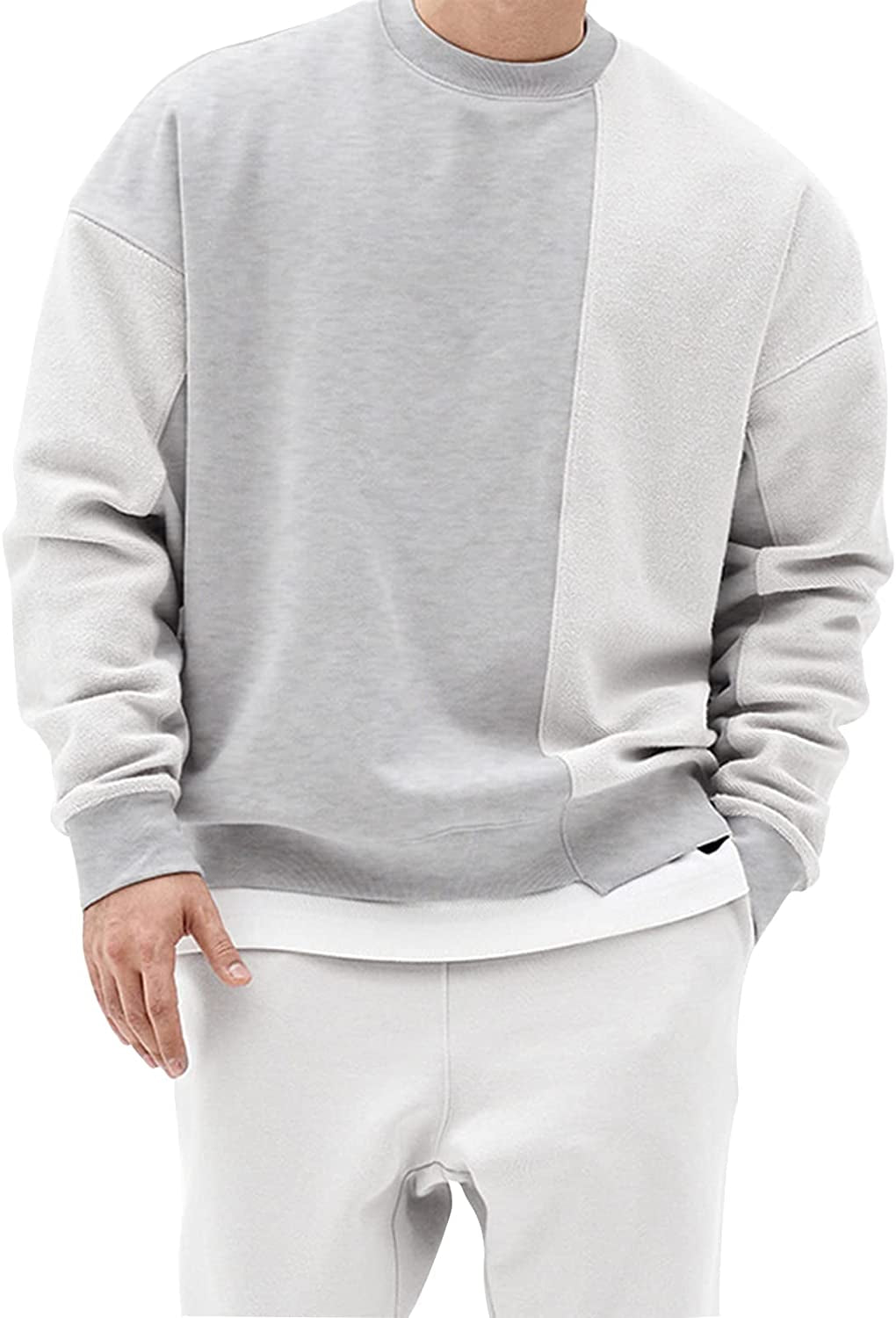 Mens Casual Patchwork Crewneck Sweatshirt 