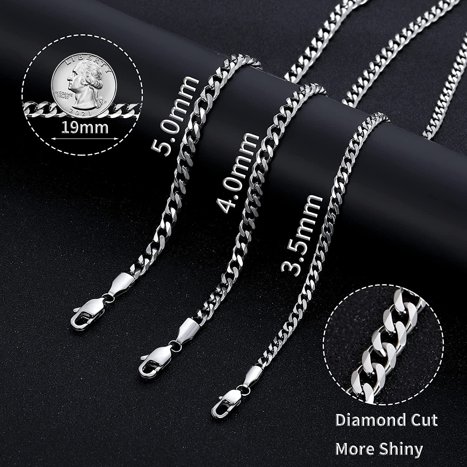 Mens Necklace Chains Stainless Steel Cuban Link  