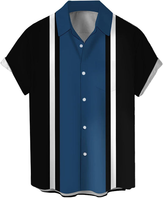 Bowling Shirts for Men Retro Short Sleeve Button Down Shirt