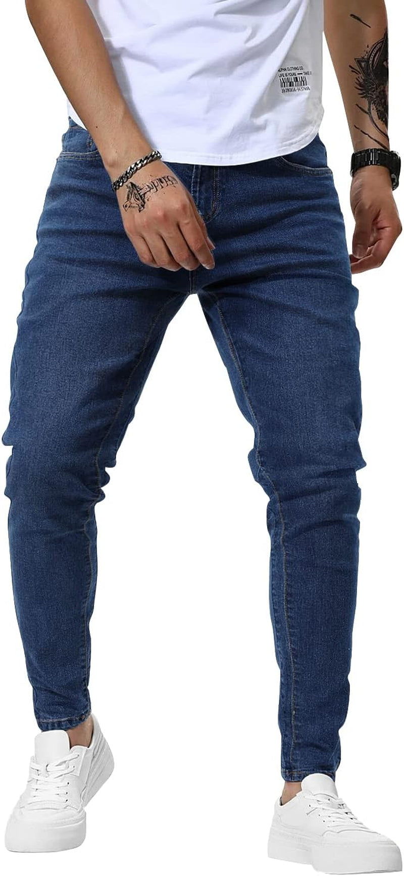 Men's Navy Jeans Slim Fit Skinny Denim Stretch Tapered Jean Pants