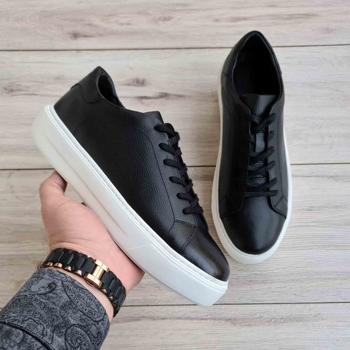 Leather Sneakers with High Platform Sole for Men