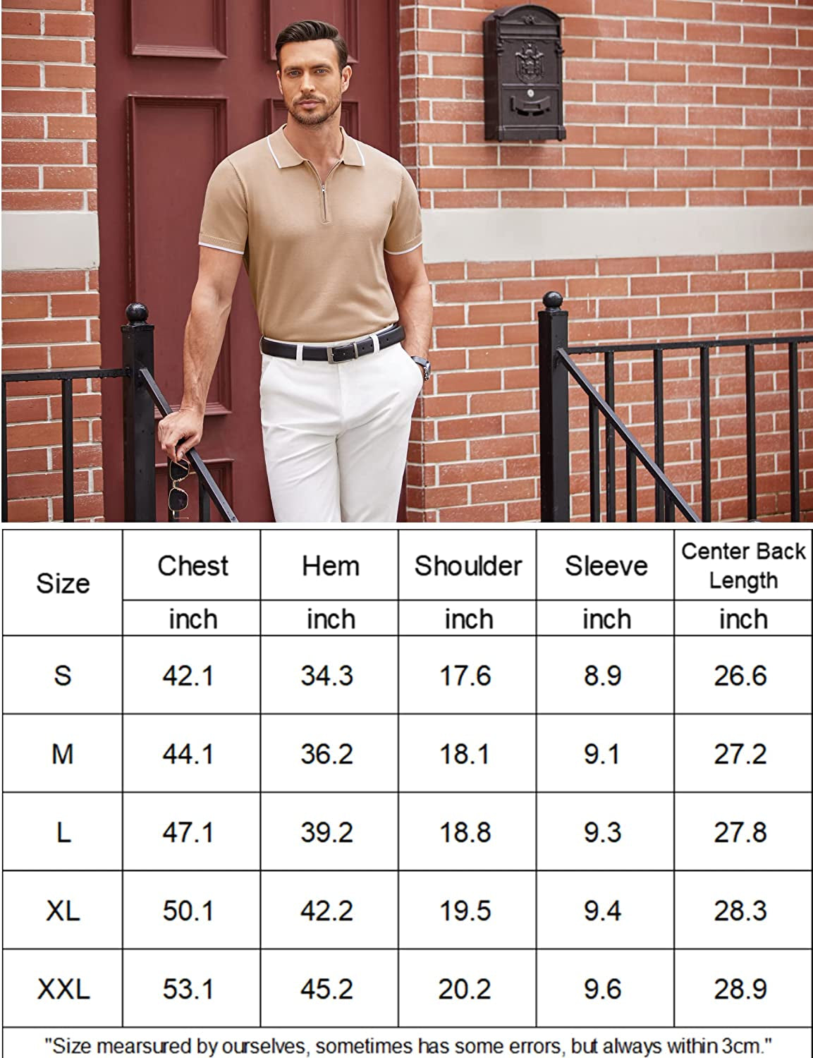 Men'S Zipper Polo Shirt Casual Knit Short Sleeve Polo T Shirt Classic Fit Shirts