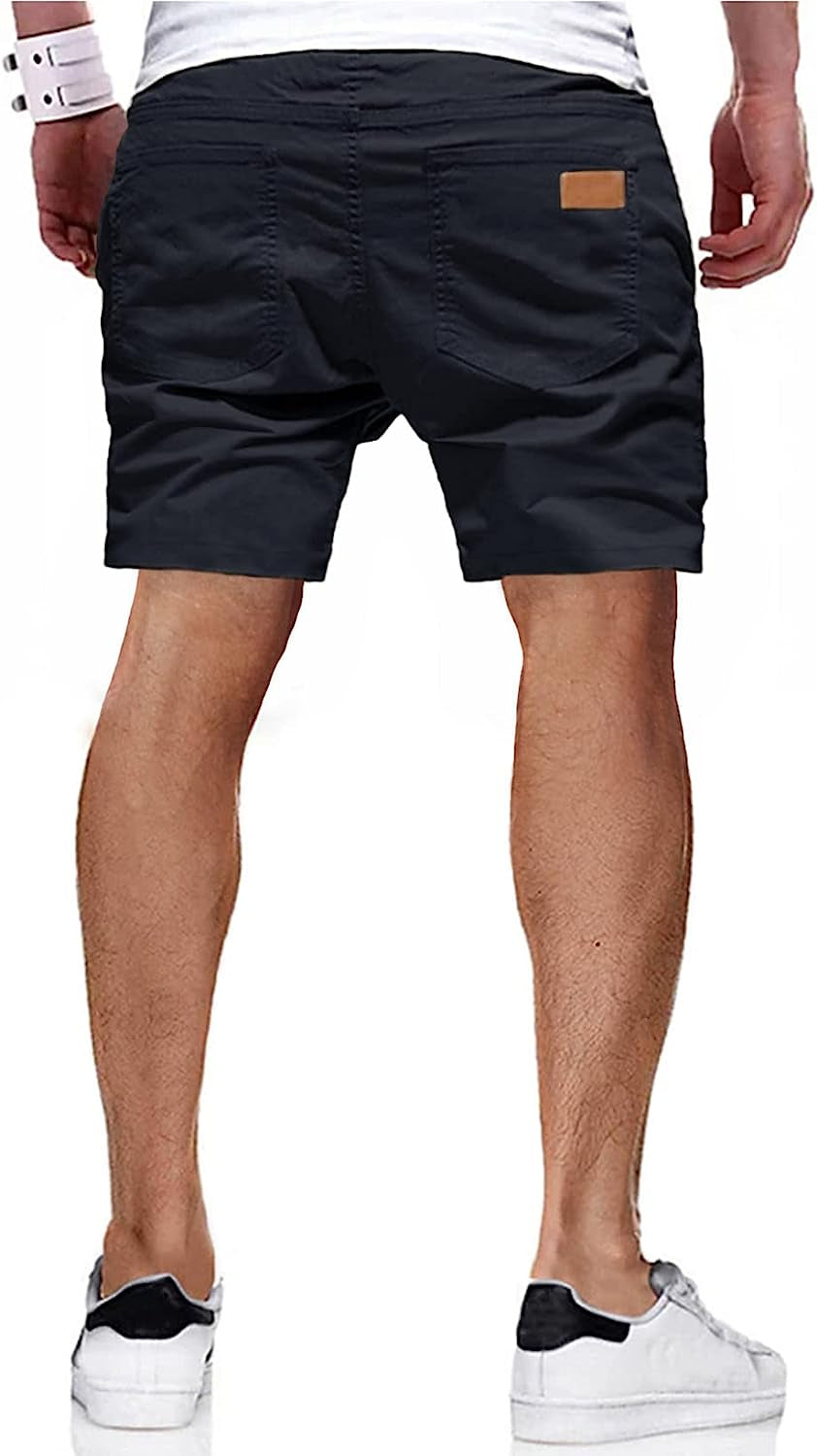 Mens Casual Shorts - Cotton Drawstring Summer Beach Stretch Twill Chino 