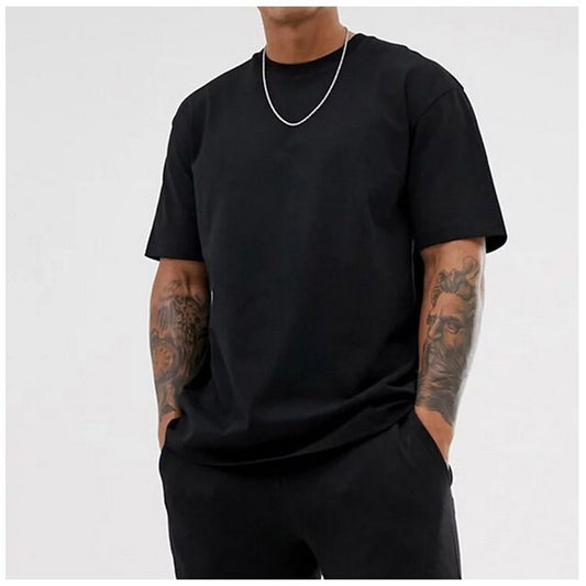  Mens Classic Black T-Shirt Regular Fit Cotton Jersey 