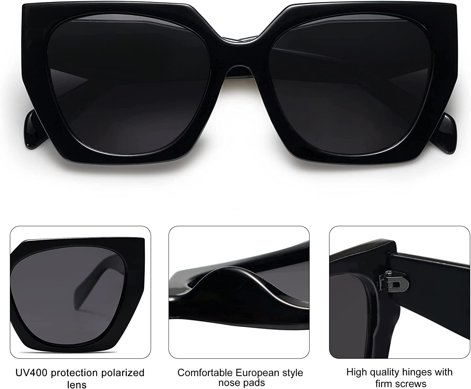 Retro Polarized Oversized Sunglasses Womens Big Square Vintage Designer 