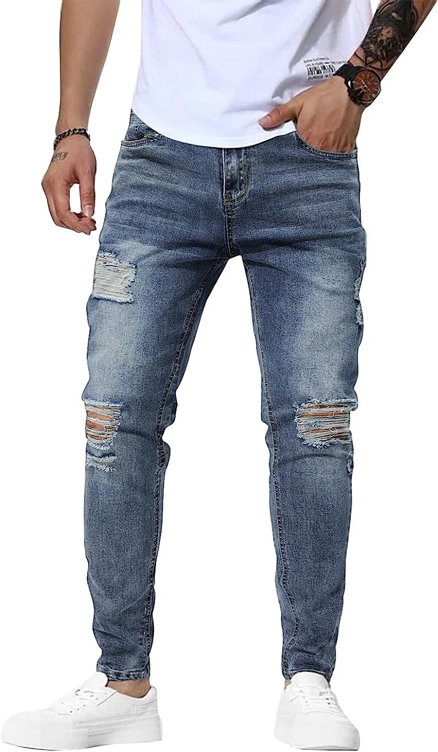 Mens Jeans Slim Fit Skinny Denim Stretch Tapered Jean Pants