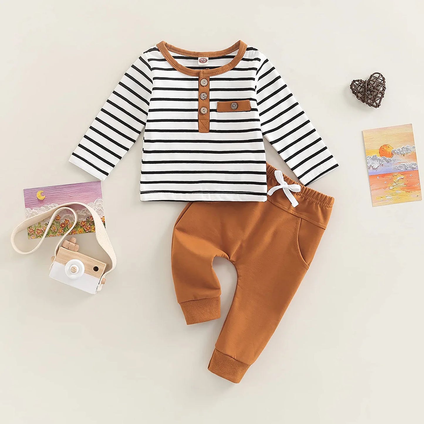 Toddler Infant Baby Boy Clothes Long Sleeve Striped T-Shirt with pants 2Pcs Fall Winter Outfits