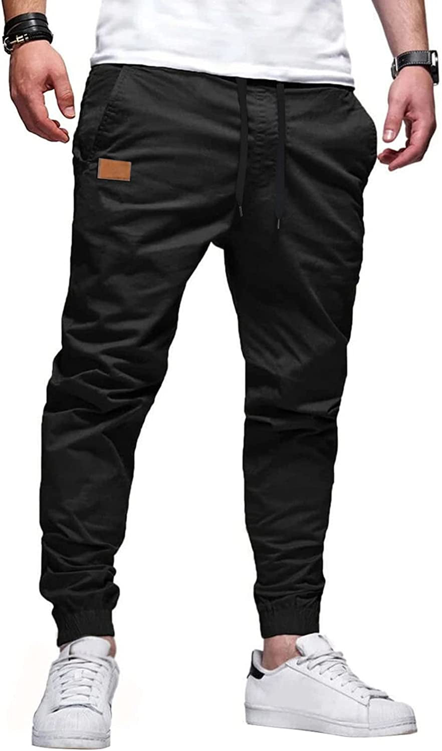 Mens Casual Joggers Pants - Cotton Drawstring Chino Cargo Pants Hiking Outdoor Twill Track Jogging Sweatpants Pants