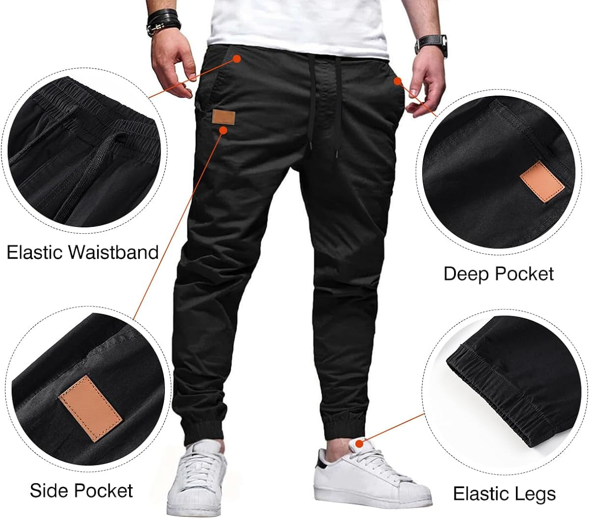 Mens Casual Joggers Pants - Cotton Drawstring Chino Cargo Pants Hiking Outdoor Twill Track Jogging Sweatpants Pants