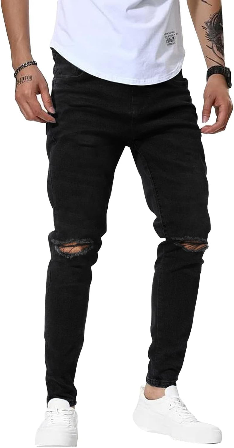 Men's Black Jeans Slim Fit Skinny Denim Stretch Tapered Jean Pants