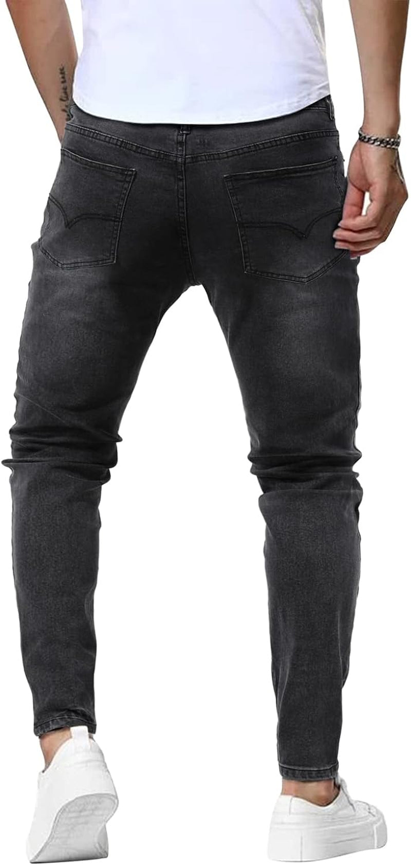 Men's Dark Gey Jeans Slim Fit Skinny Denim Stretch Tapered Jean Pants