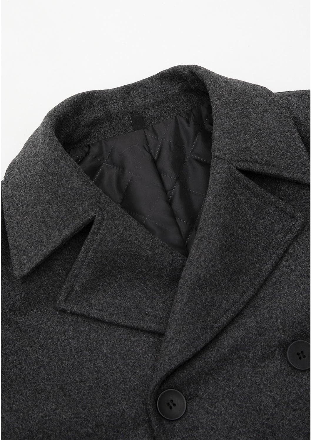 Grey Men'S Wool Blend Double Breasted Pea Coat 