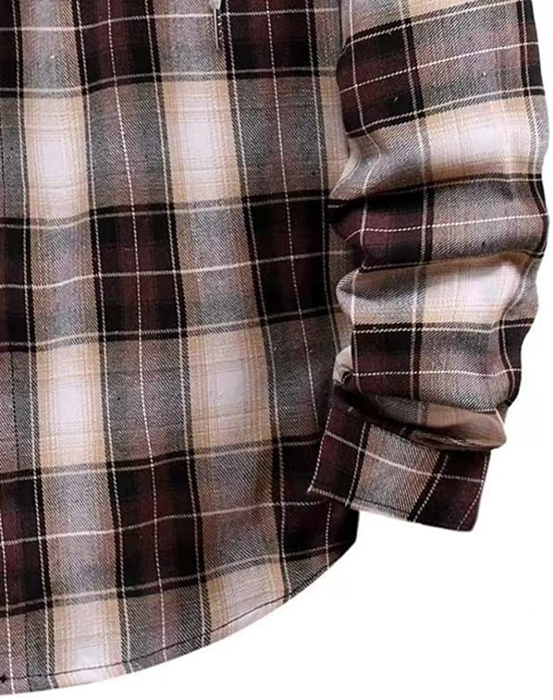 Men'S Long-Sleeve Plaid Hooded Flannel Shirts with hood